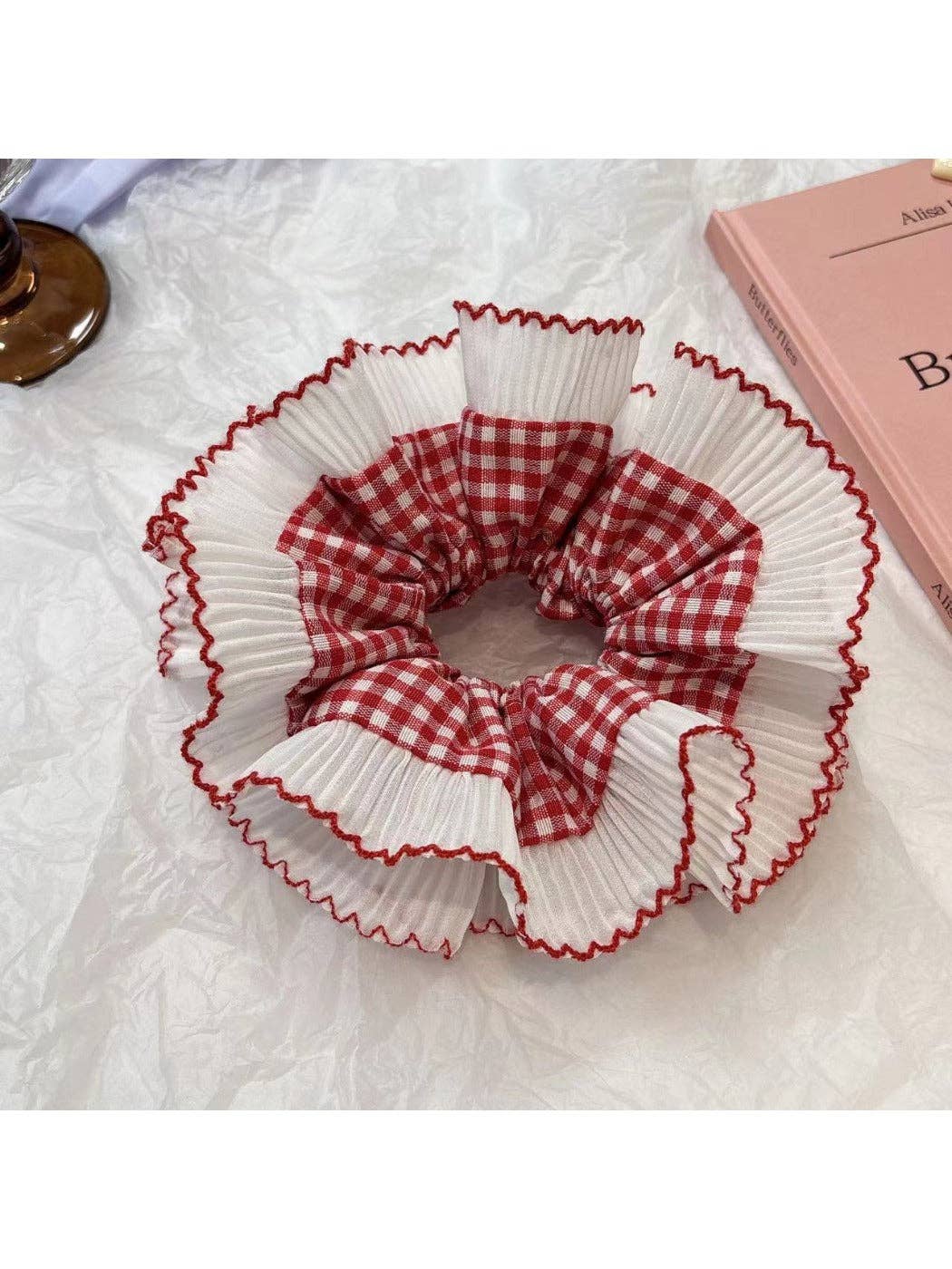Gifty - Ruffled Lace Scrunchie: 1007#Red