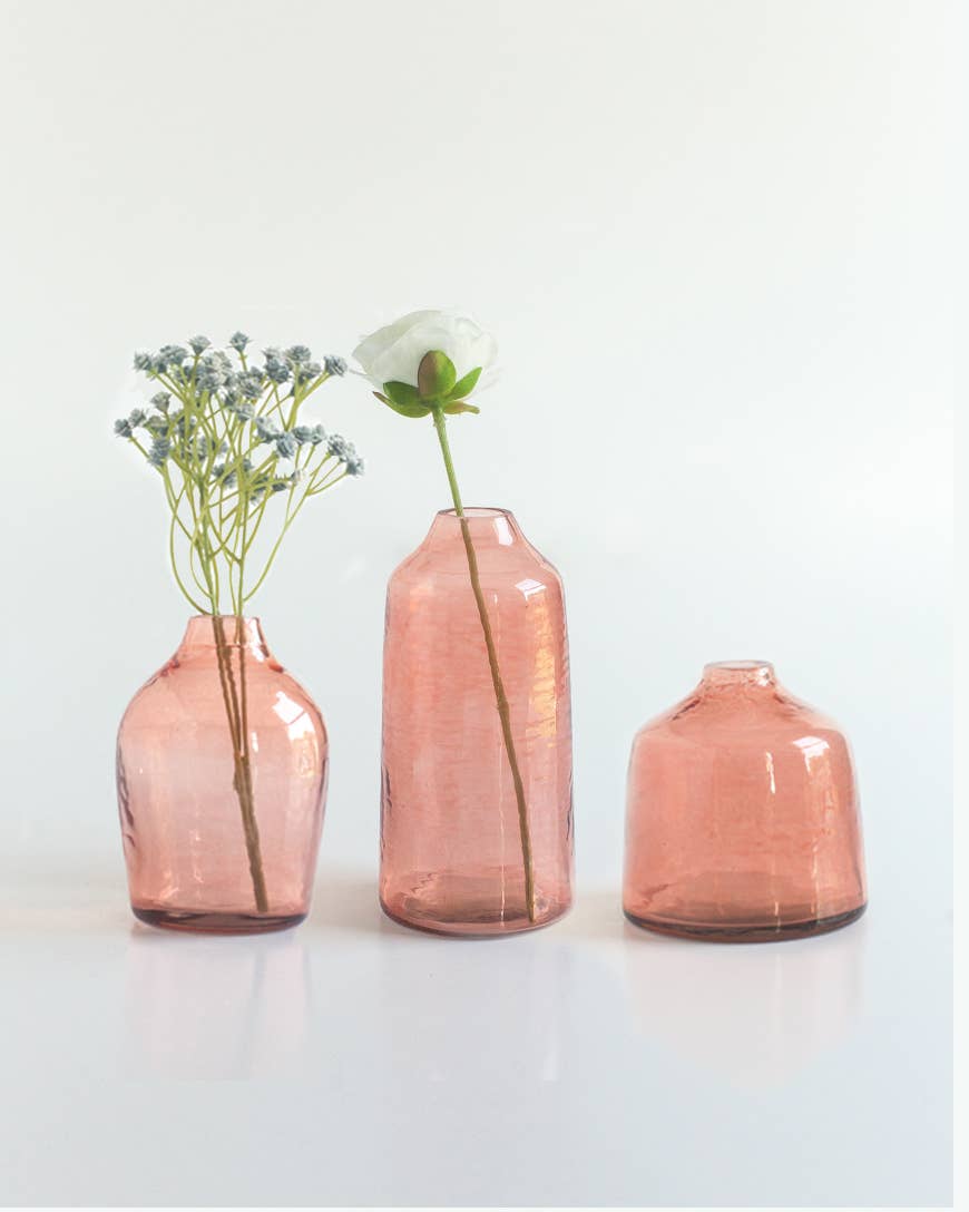 Bella Handblown Hammered Glass Bud Vase: Clear
