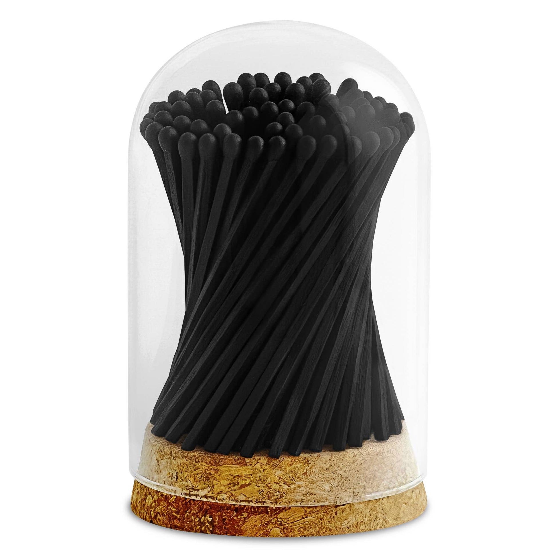 4" Matches in Premium Glass Cloche - Color of Your Choice: Black Tip