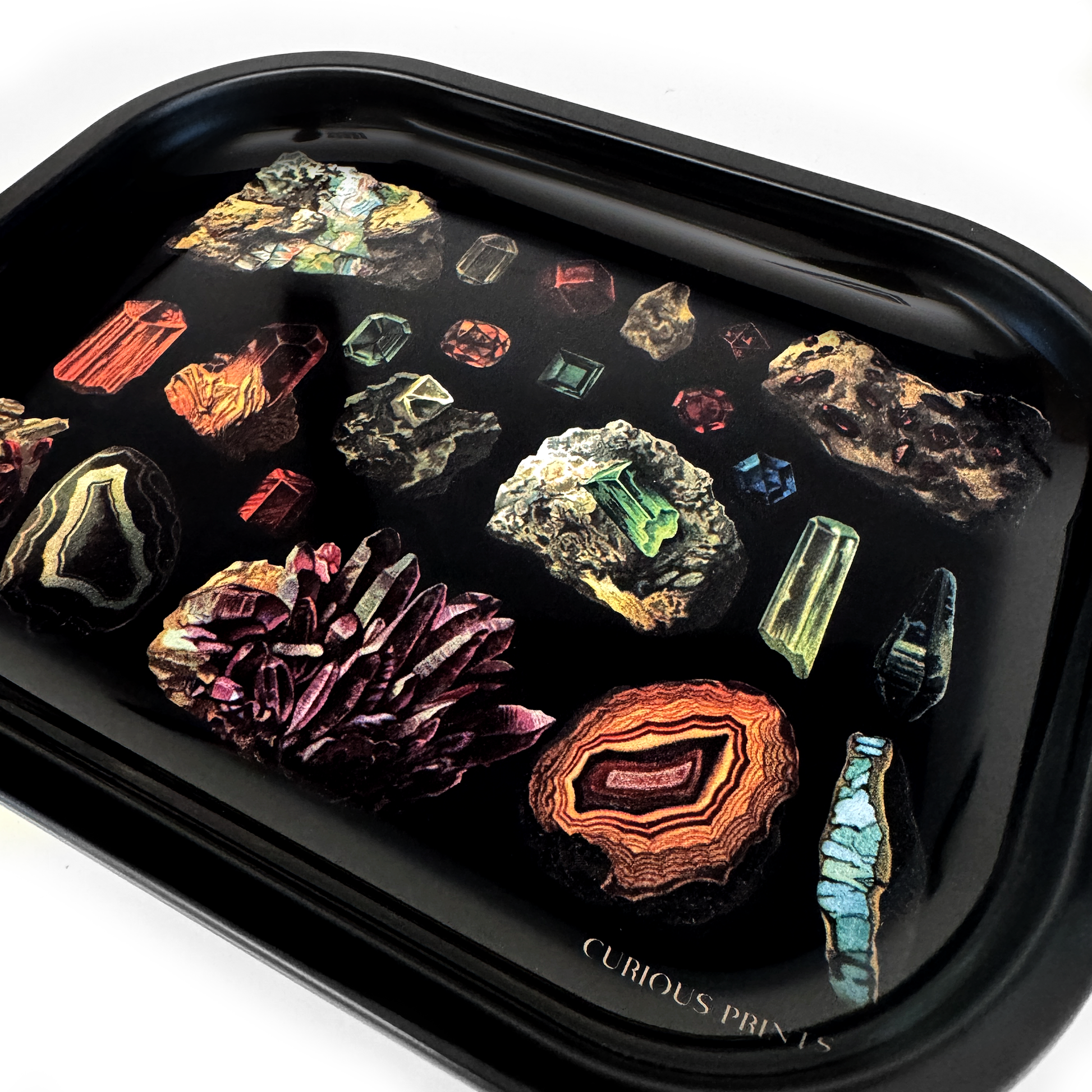 Small Metal Dark Gemstones Crystals Catchall Tray / Geology