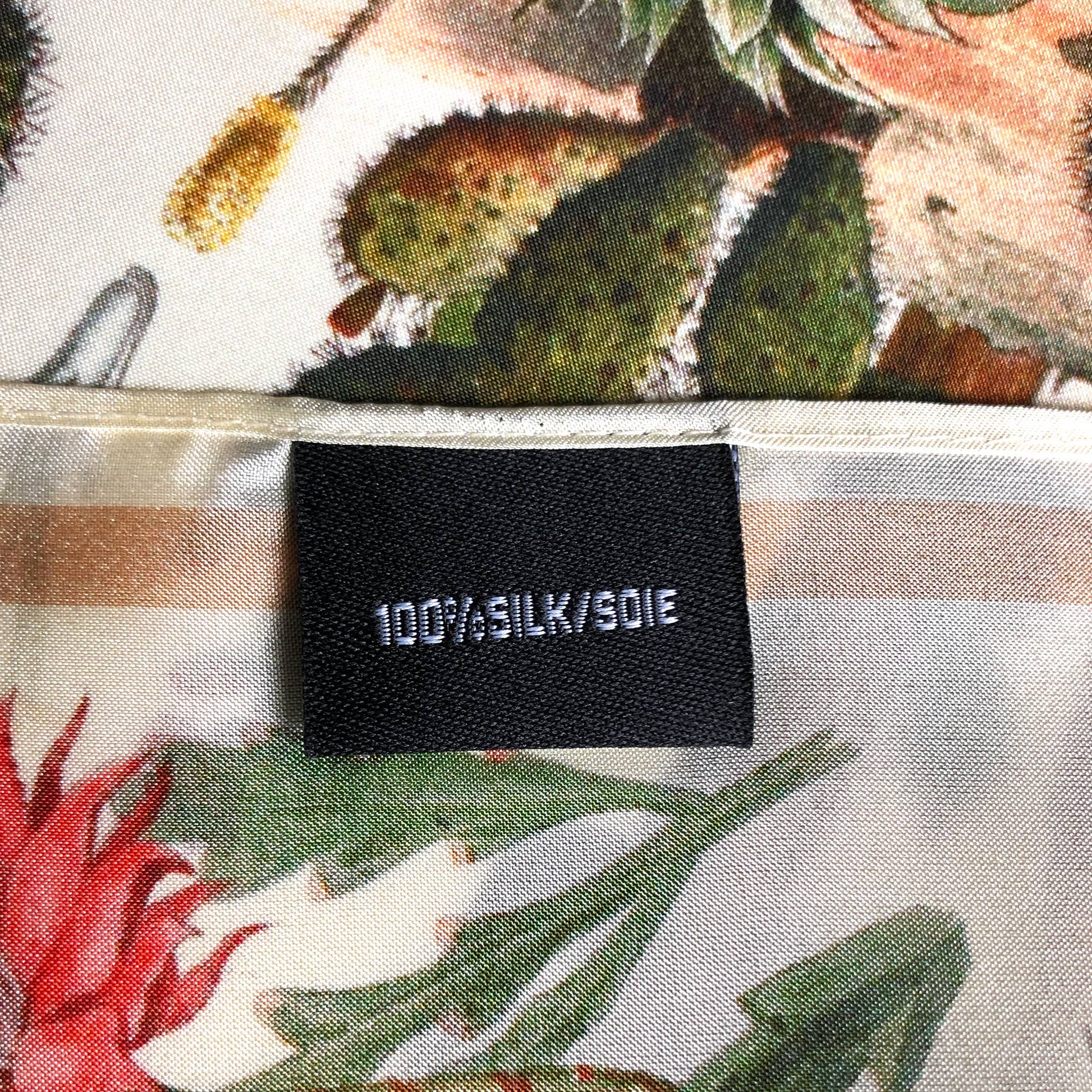 100% Silk Scarf Botanical Cactus Summer Bandana Tapestry: 17" x 17"
