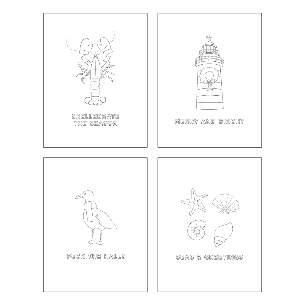 Coastal Christmas — DIY Coloring/Watercolor Greeting Cards
