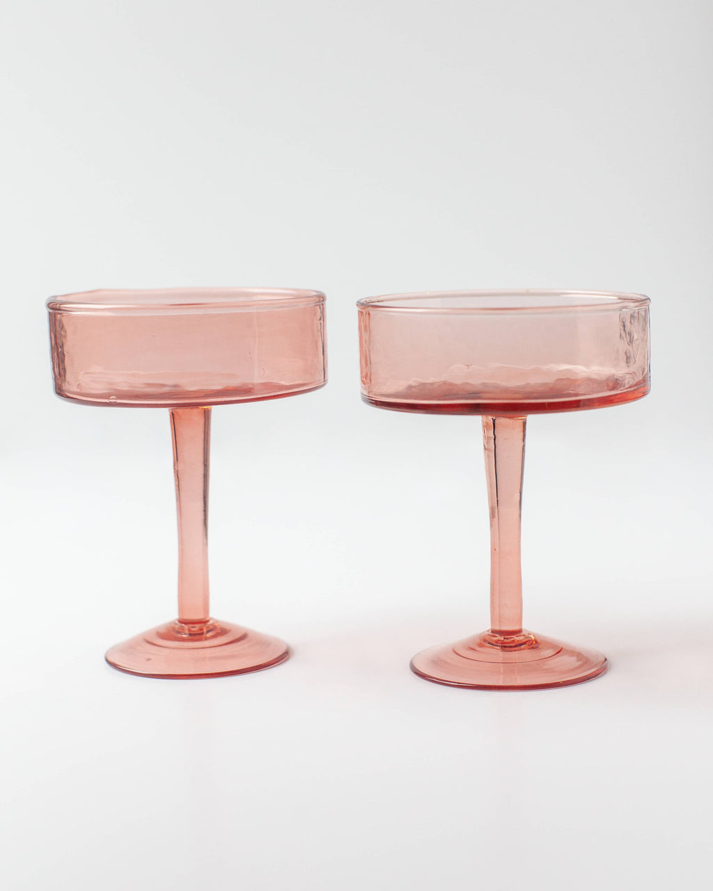 Handblown Hammered Coupe Cocktail Glass Pair: Amber