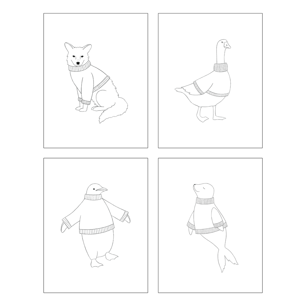 Festive Critters — DIY Coloring/Watercolor Greeting Cards