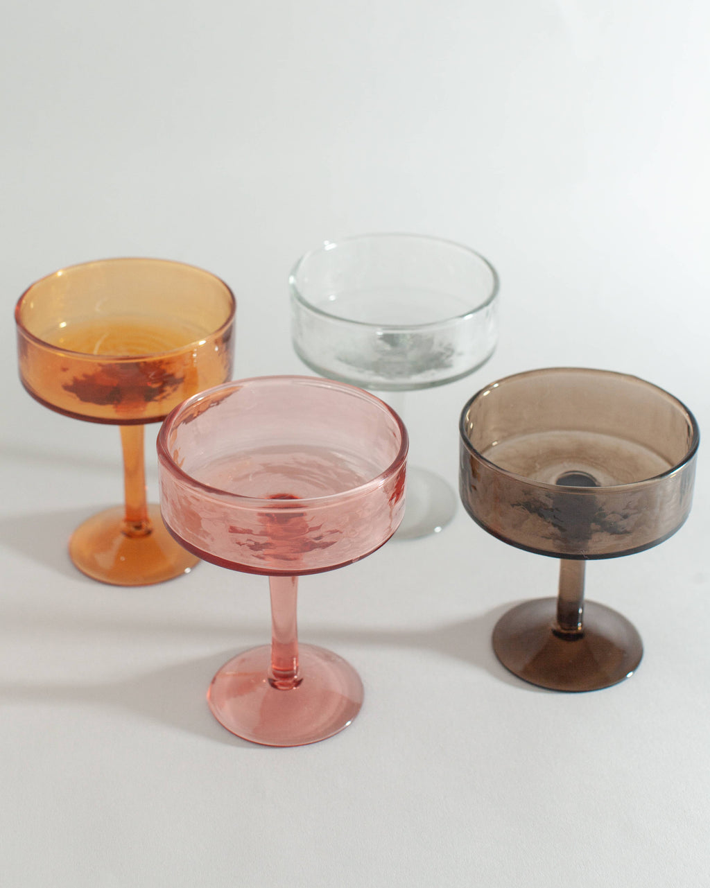 Handblown Hammered Coupe Cocktail Glass Pair: Blue