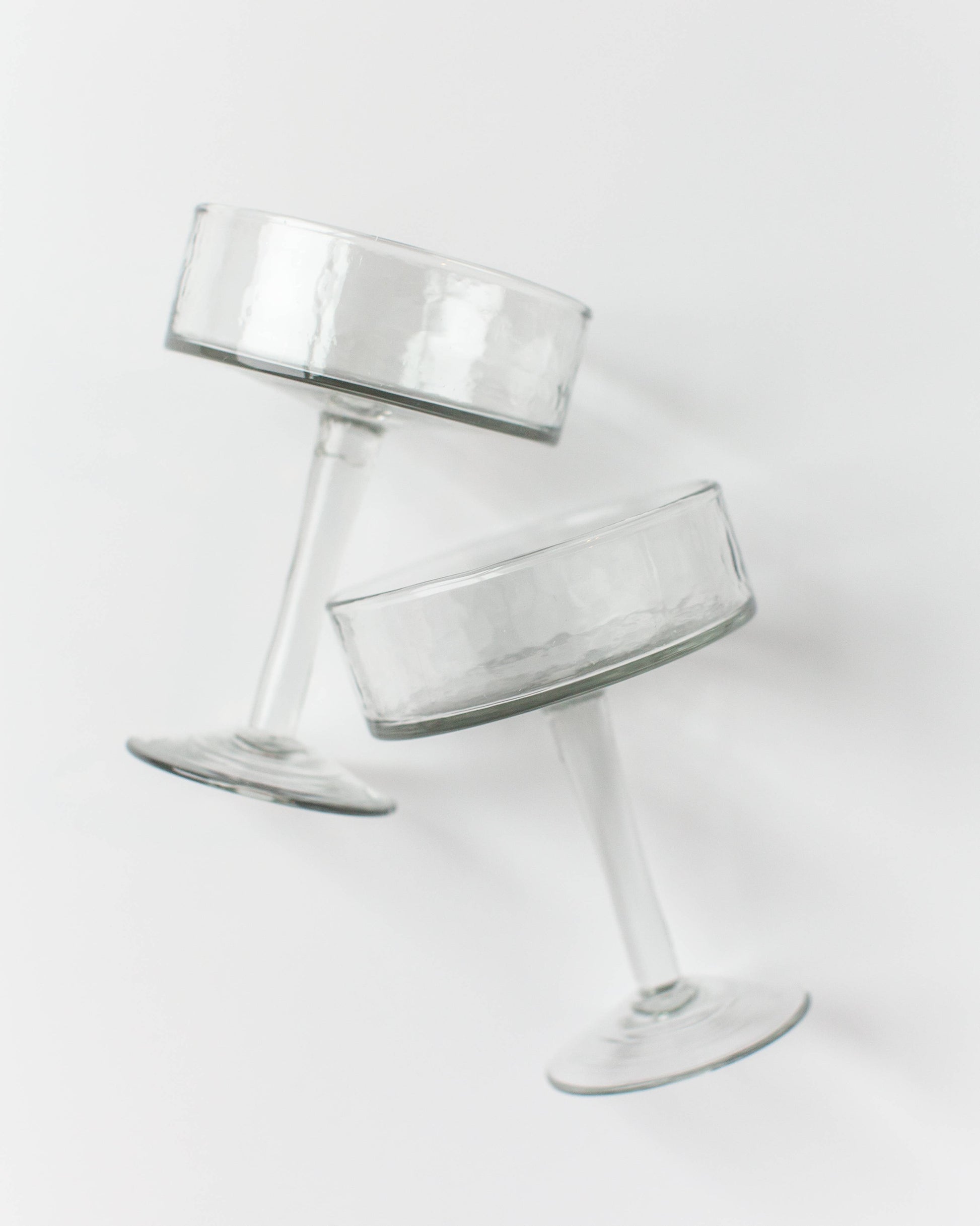 Handblown Hammered Coupe Cocktail Glass Pair: Blue