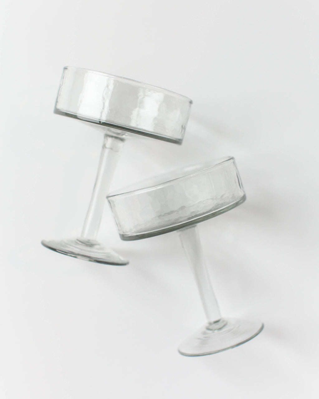 Handblown Hammered Coupe Cocktail Glass Pair: Clear